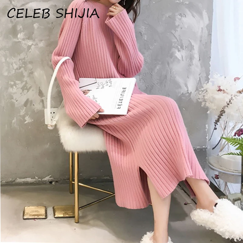 Женское трикотажное платье-свитер SHIJIA элегантное теплое вязаное платье с