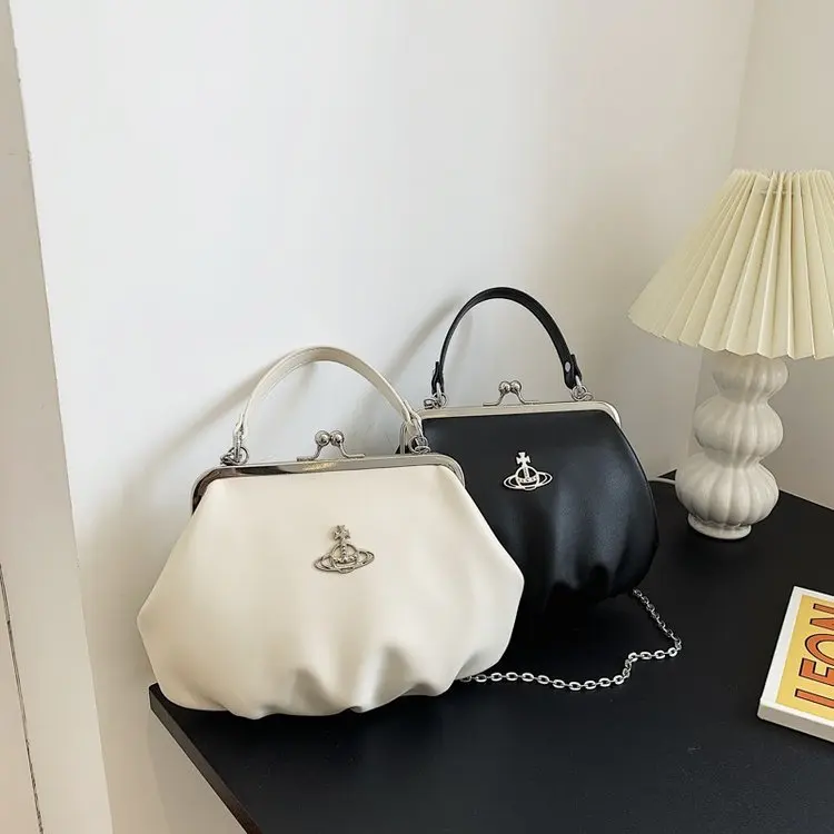 

Genuine Leather Handle Handbag Metal Frame Chain Purse Evening Clutch French Luxury Designer Replica Women's Bag 2022 Trend