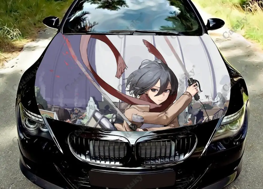 

Mikasa Ackerman аниме Автомобильная капота виниловые наклейки оберточная виниловая пленка наклейки на крышку двигателя универсальная защитная пленка на капот автомобиля