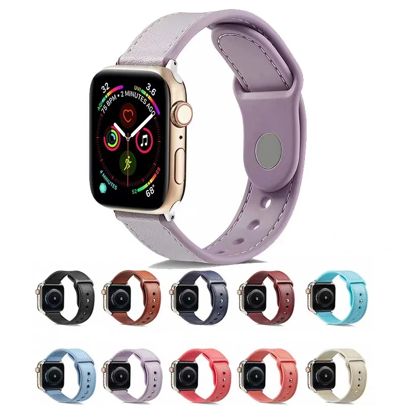 

Кожаный ремешок карамельных цветов для Apple Watch 8 7 6 SE 5 4 3 42 38 мм 44 мм 40 мм, браслет для IWatch 41 мм 45 мм 49 Ultra