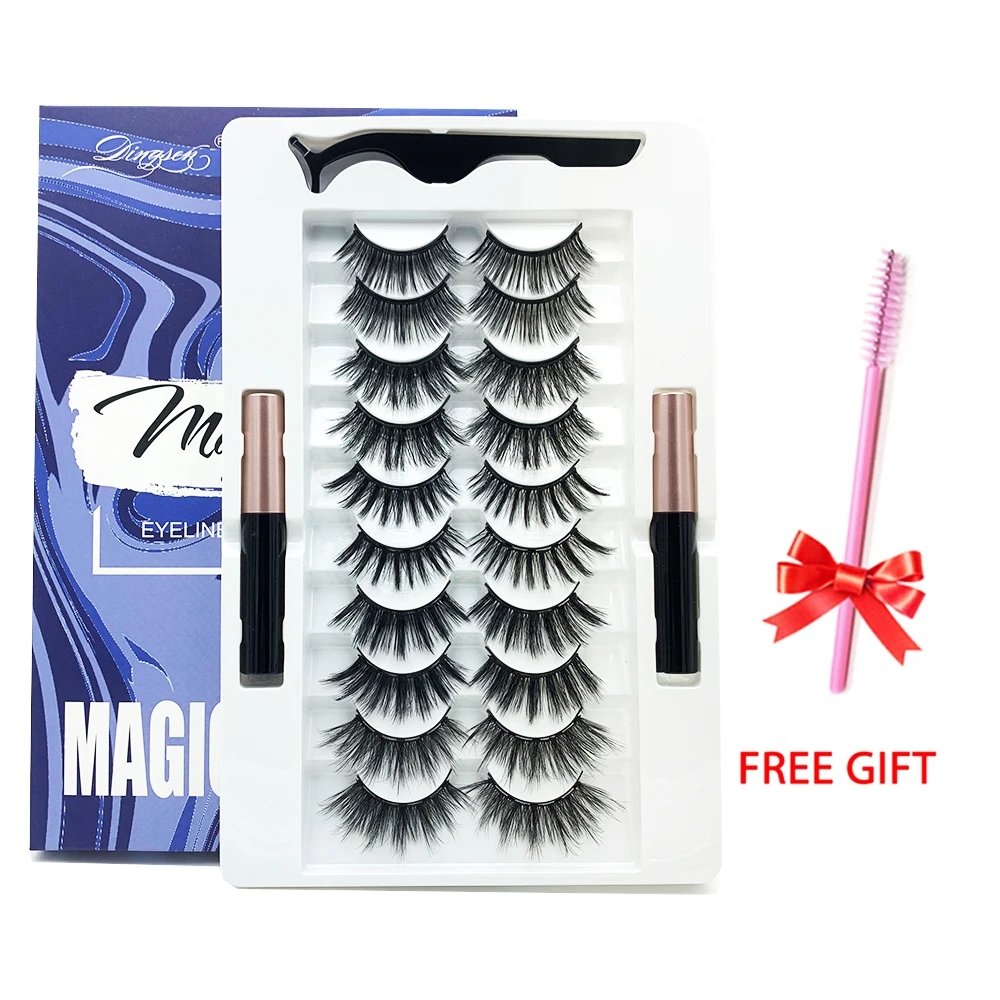 3D Mink Magnetic Eyelashes Waterproof Lasting Magnet Eyeliner Tweezers Handmade Repeated Use Makeup Extension False Lashes Set