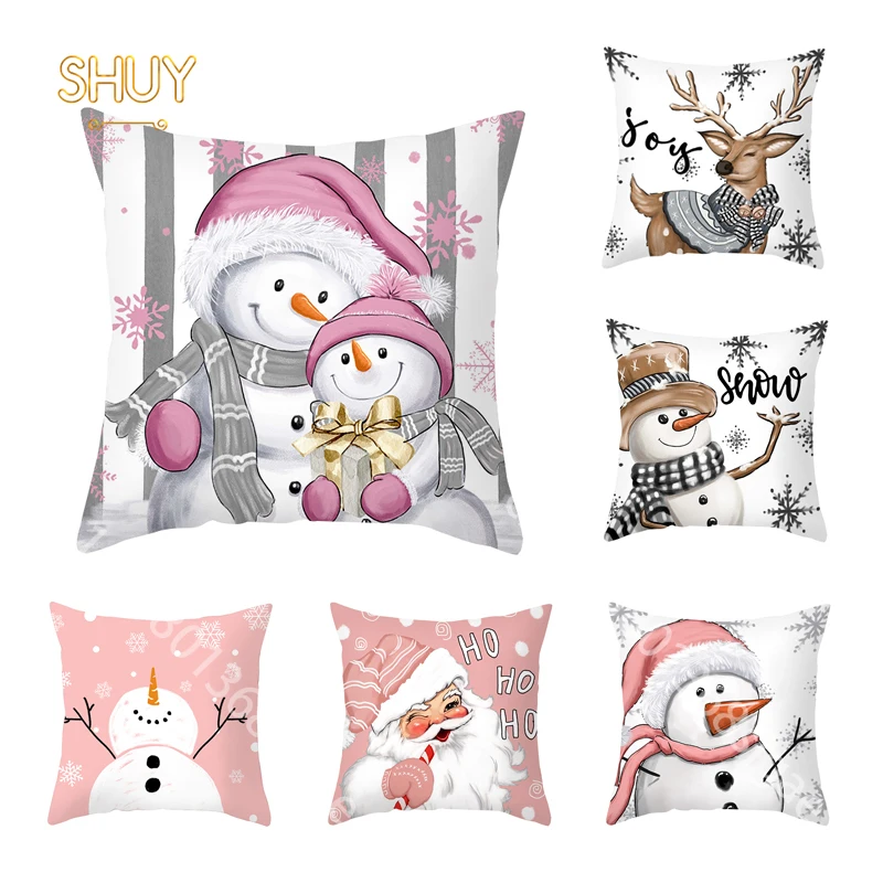 

Snowman Elk Santa Claus Pillow Case Christmas New Year Home Decoration Cushion Cover Xmas Bed Chair Sofa Decor Waist Pillowcase