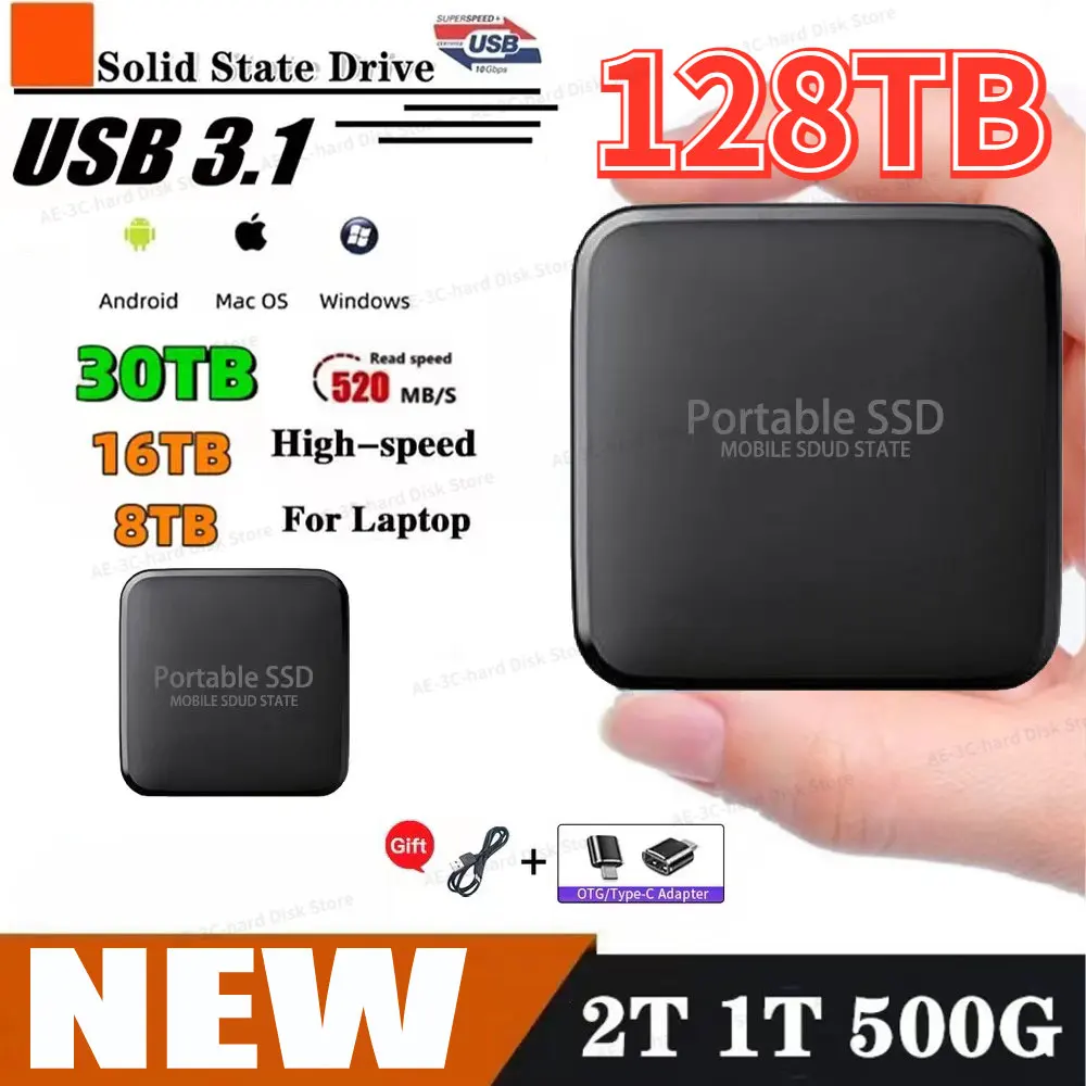 

NEW Portable 1TB M.2 SSD 128TB 64TB Type-C External Hard Drive Usb 3.1 8TB Mobile Solid State Hard Disks for Notebook Laptops