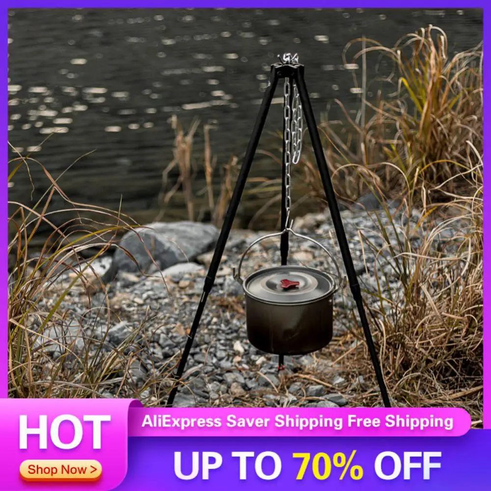 

Campfire Tripod Lead Free Galvanized Iron Camping Equipment Camping Tripod Heavy Duty Steel Aluminum Alloy Cooker Hook Sturdy