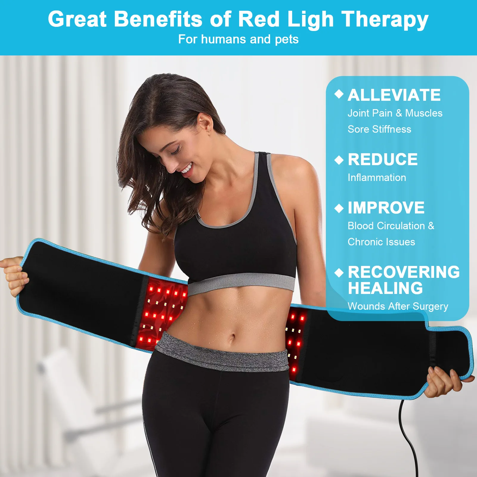 Red ＆Infrared LED Light Therapy Belt 850nm 660nm Back Pain Relief Wrap Burn Fat Belt Slimming Machine Waist Heat Pad Full Body