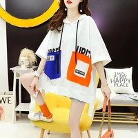 hooded short sleeved t shirt womens summer korean style loose plus size mid length top