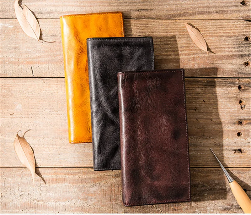 Fashion high quality natural genuine leather men black long wallet simple casual real leather credit card multi-card coin purse