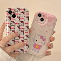 ins cute cartoon cream hello kitty phone cases for iphone 13 12 11 pro max xr xs max x lady girl shockproof soft tpu shell gift