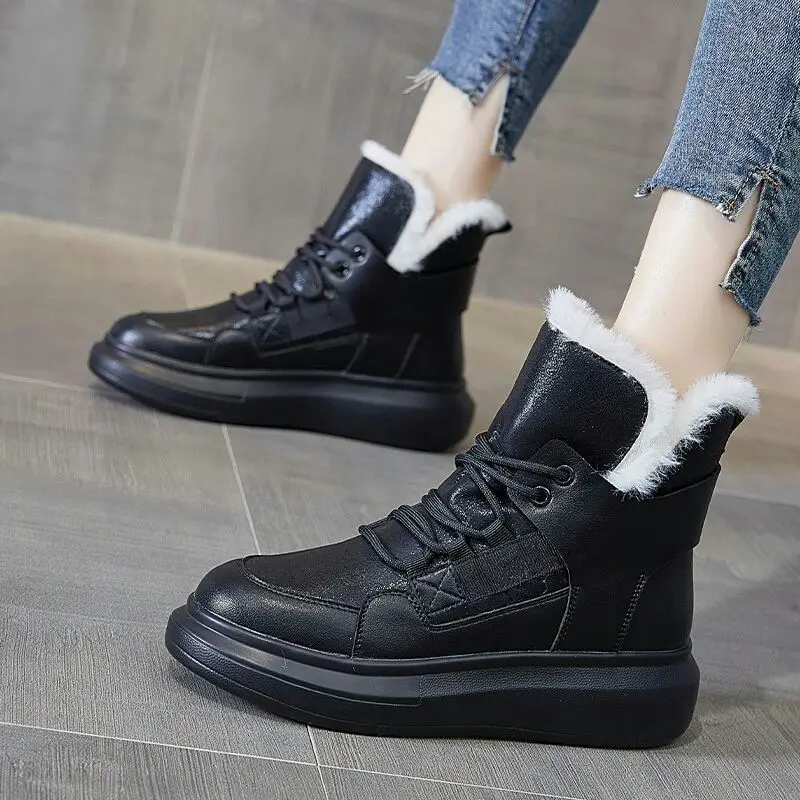 Winter 2023 Ladies Snow Boots Chunky Ankle White Flat Boot Female Shoes Booties Footwear Shoe Low Warm Designer Luxury Elegant