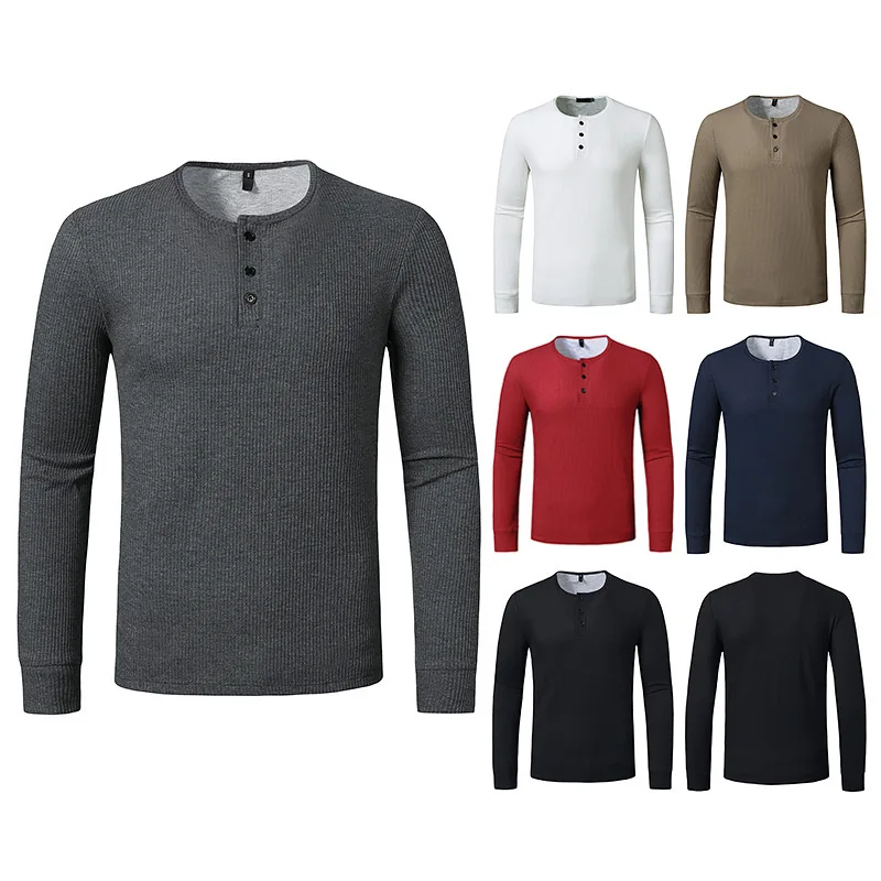 2022 autumn winter cotton blend fashion casual men's long-sleeved bottoming shirts high-quality round neck men's pullover top