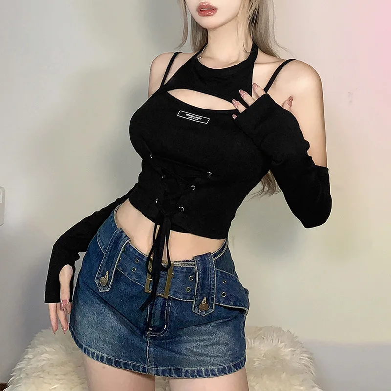 

Europe and America 2022 Autumn Women's New Fashion Solid Neck Tank Top Slim Sexy Design Open Back Top