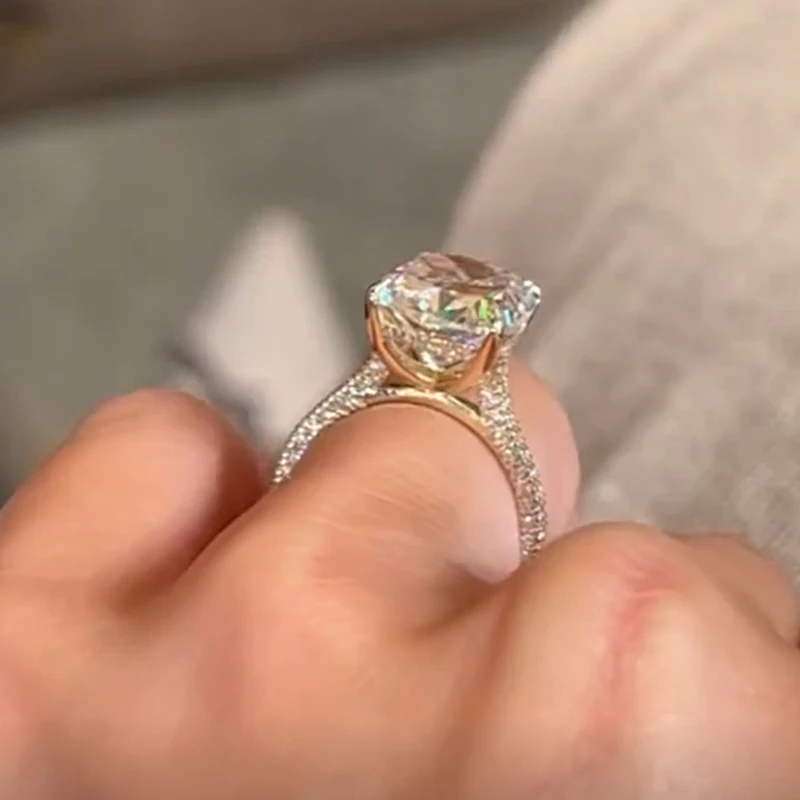 JOVOVASMILE 14k Yellow Gold Moissanite Wedding Rings 8 Carat 12.75x9.75mm Old Mine Cushion Fashion Jewelry Cathedral Setting