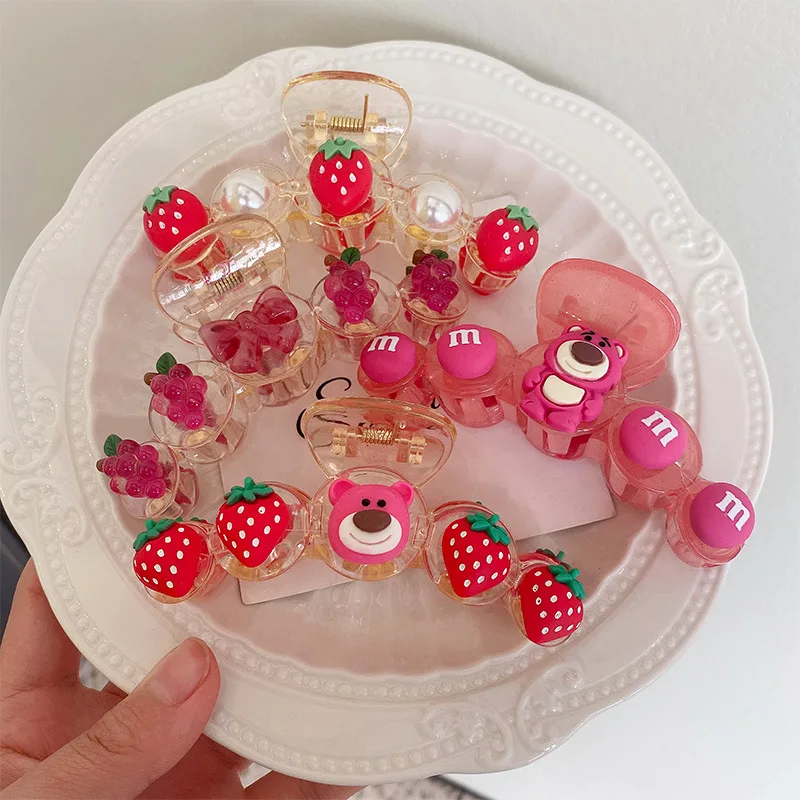 

2022 spring and summer new pink strawberry bear catch clip girl hair accessories cute sweet girl heart purple grape