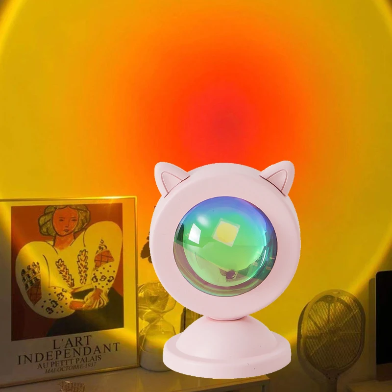 Creadvent мини USB лампа-проектор закат кошка розовый