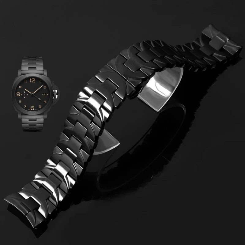 For Panerai PAM4411  men's Black Silver steel band elbow stainless steel butterfly CLASP BRACELET 24mm