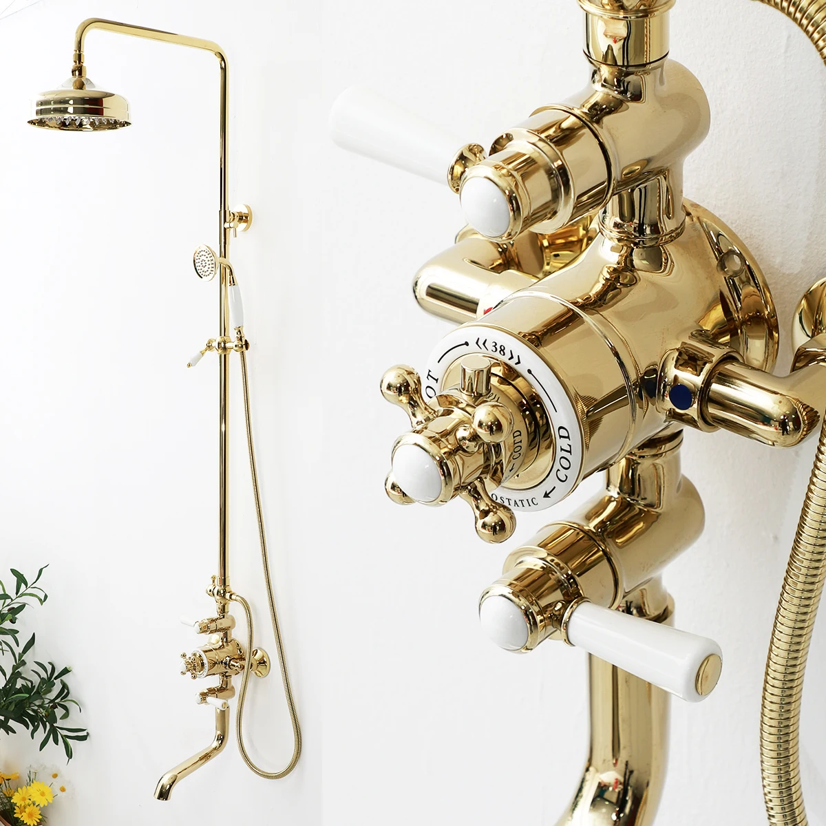 

Beautiful view bathroom British constant temperature shower shower set home zirconium gold brass homestay decoration hotel villa