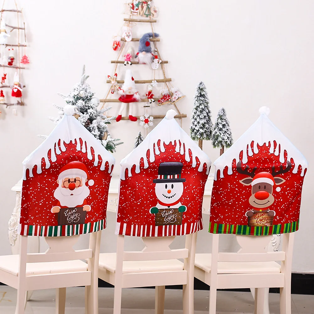 

Чехол на стул с надписью "Merry Christmas", "Санта-Клаус", "Снеговик", "Лось", "Шапочка для обеденного стула, рождественские украшения для дома, новый го...