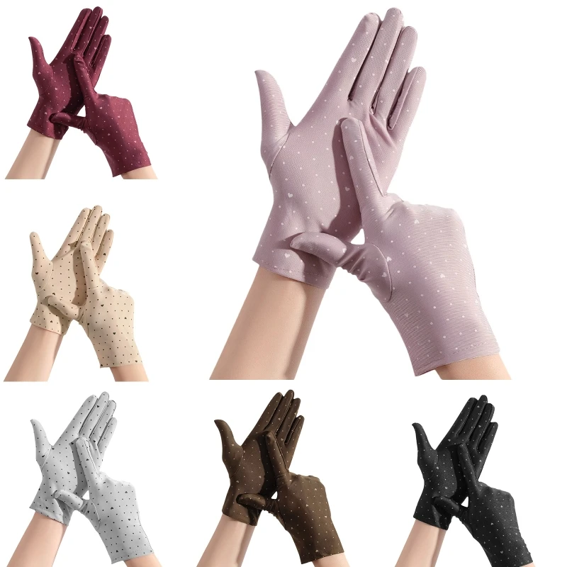 

449B Summer Spring Gloves Full-finger Breathable Gloves Sunproof Women Teens Skin-friendly Cycling Hiking Gloves Mittens