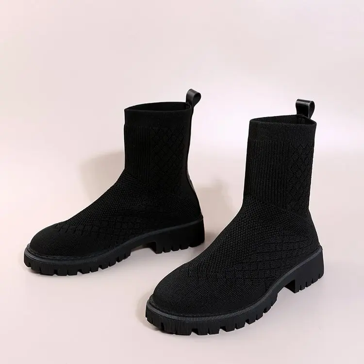 2022 Fashion Thick-soled Knitted Elastic Stocking Boots Women's Casual and Comfortable Heightening Thin Boots Ankle Boots