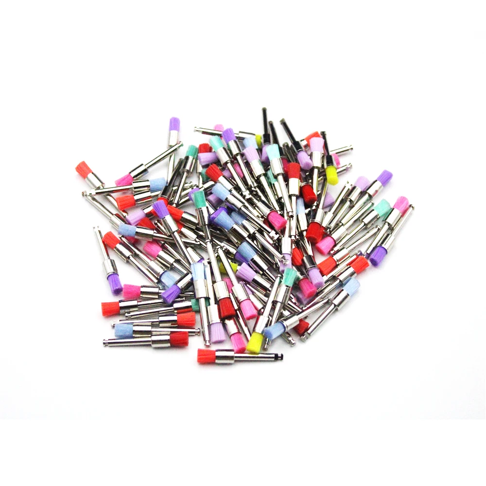 100 шт./кор. Одноразовые зубные полировальные щетки с нейлоновыми щетинками и полировальными чашками для отбеливания зубов и инструментами стоматолога.