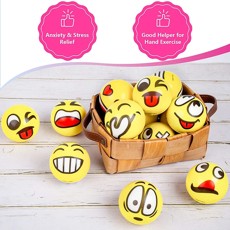 12PCS Mini Face Squeeze Balls Toy Yellow Relief Balls Funny Face Stress Ball Foam Stress Toys for School Reward Student Prizes enlarge