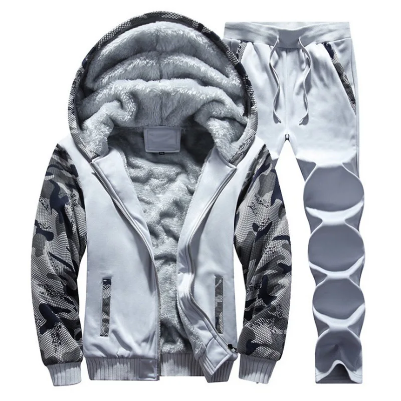 Causal Tracksuits Men Sets Hooded Thicken Fleece Hoodies + Sweatpant 2020 Winter Spring Sweatshirt Sportswear Male Letter Print