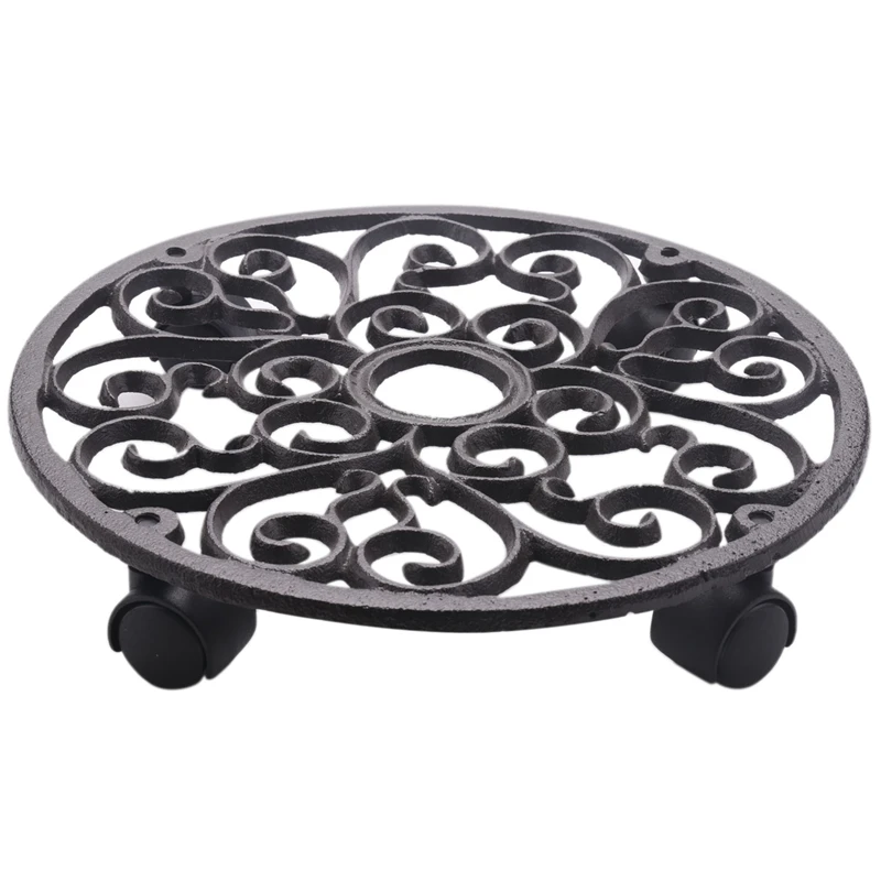 

11.2Inch Cast Iron Plant Flower Pot Mobile Mover Trolley Stand Plant Pot Dolly Rolling Tray Saucer