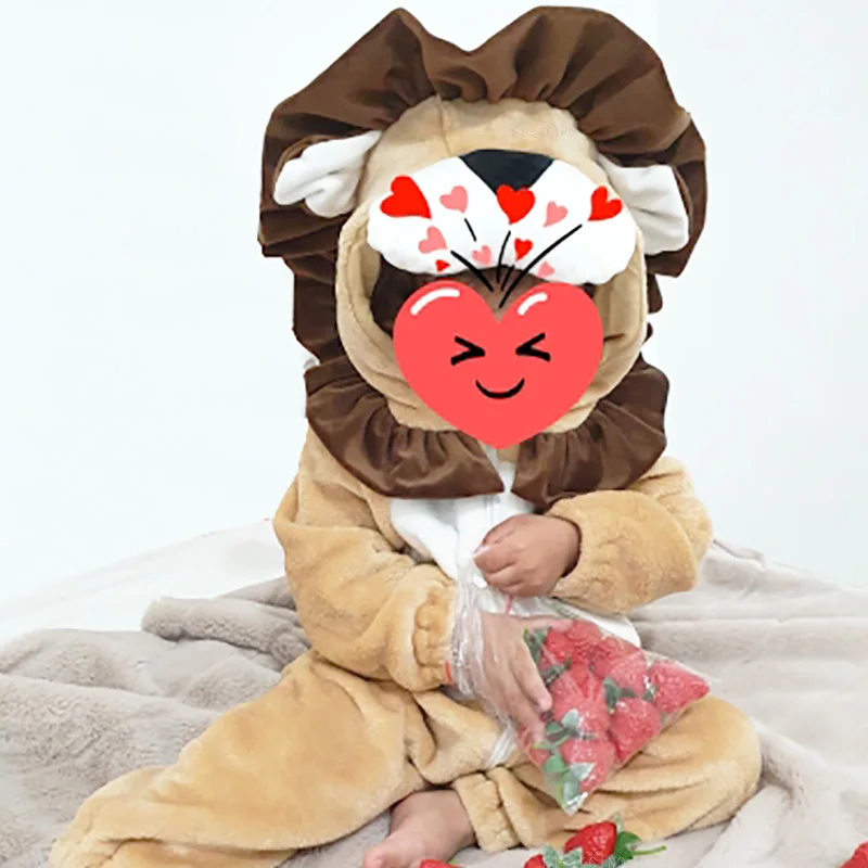 Lion Baby Costume Animal Cosplay Kigurumis Clothing Cartoon Kawaii Onesie Outfit Flannel Children Warm Soft Pajama Carnival