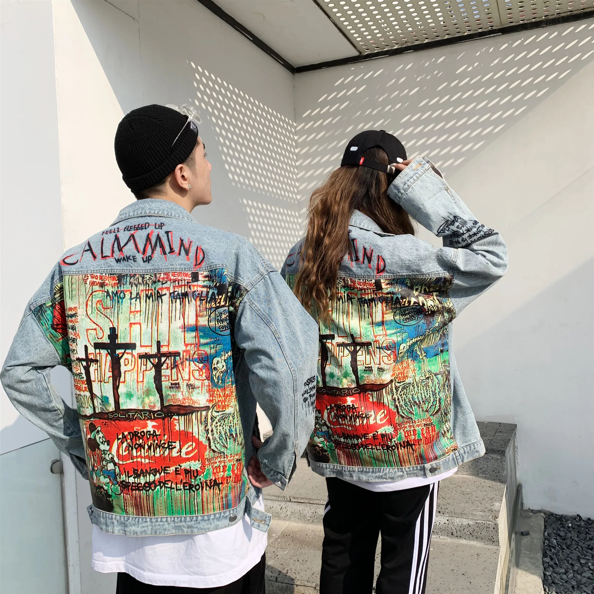 

Spring Summer New Loose Printing Couple Denim Jacket for Men Designer Jean Jacket