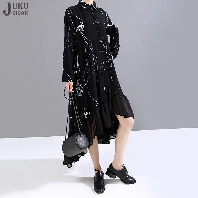 

Платье-рубашка женское с длинным рукавом и абстрактным принтом, свободное, в полоску