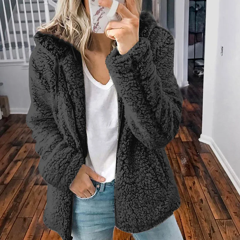 

FAKUNTN Solid Faux Fur Coat Women Autumn Winter Warm Soft Zipper Fur Jacket Female Plush Overcoat Casual Outerwear Plus Size