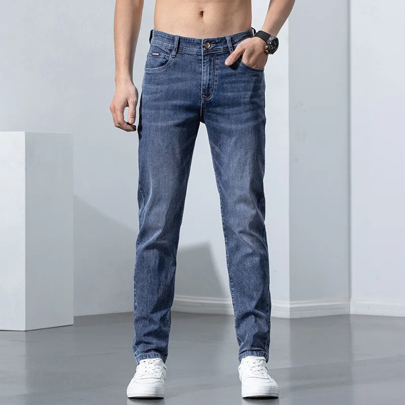 

Новинка 2023, мужские эластичные узкие джинсы, весенние модные повседневные хлопковые джинсовые облегающие брюки, мужские брюки