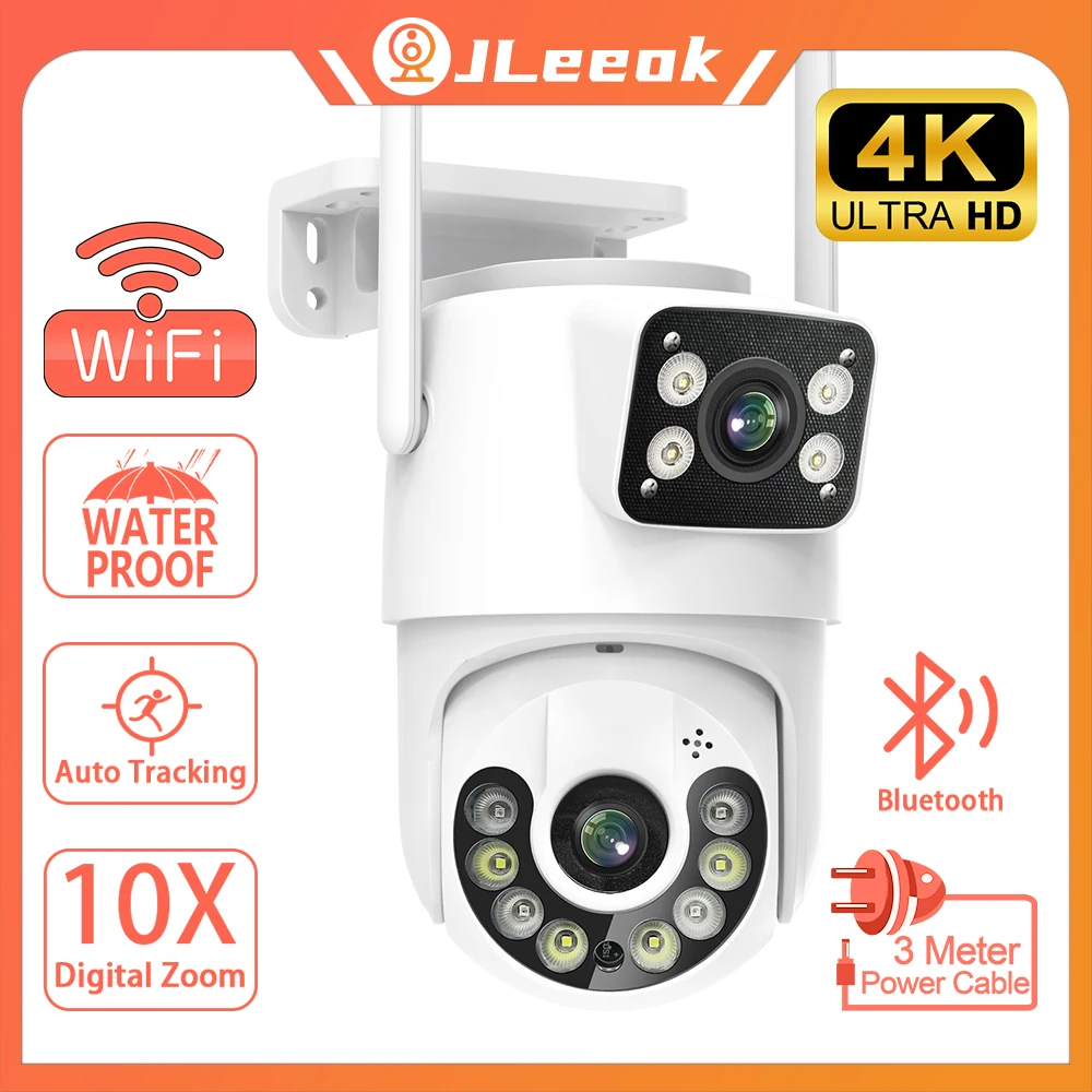 

JLeeok 4K 8MP Dual Lens PTZ WIFI Camera 120° Wide Angle Dual Screen AI Auto Tracking Outdoor Security CCTV Surveillance Camera