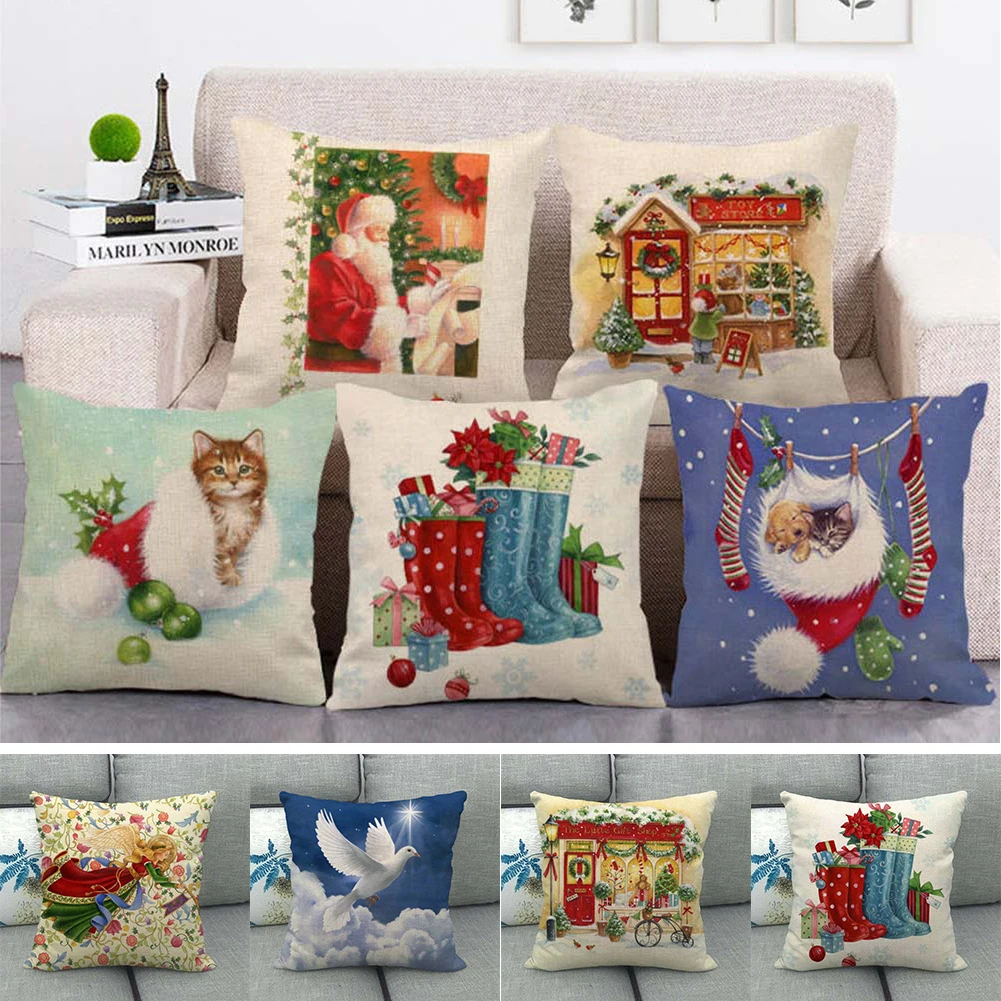 

18''christmas Pillow Case Linen Cotton Cushion Cover For Xmas Home Chair Sofa Throw Waist Pillow Cover Decor Navidad Natal 2023