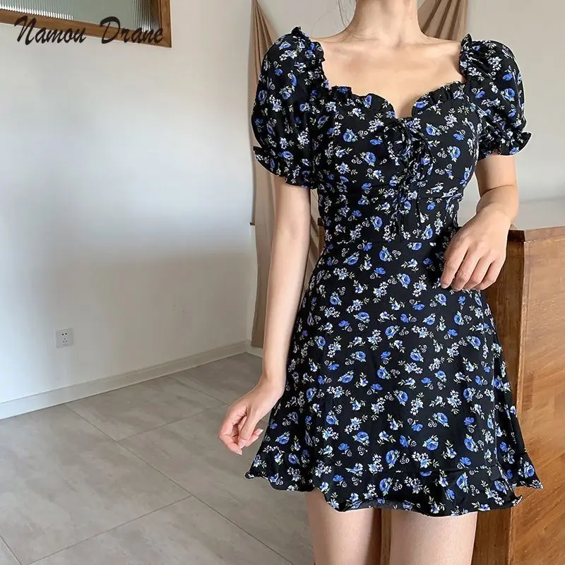 

Dresses Women Backless Puff Sleeve Sexy Print Elegant All-match Fashion Popular Holiday Simple Harajuku Vintage Casual Cozy Ins