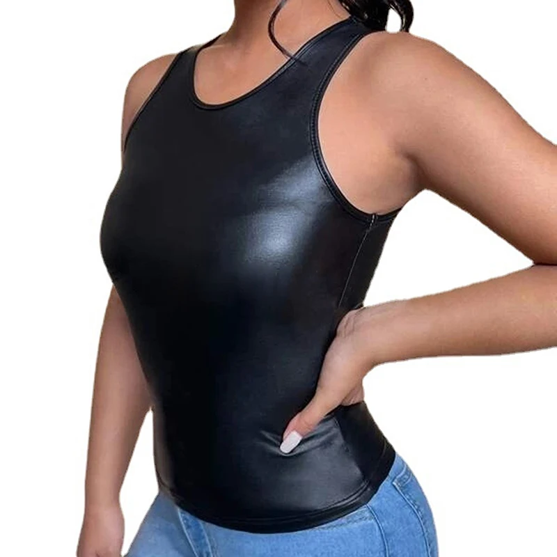 Женский топ из ПУ кожи с V-образным вырезом |