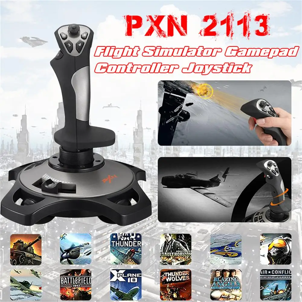 PXN-2113 Flight Simulator Gamepad Controller Joystick for PC/Desktop Built-in Vibration Motor Directional Coolie Cap Auto Aiming