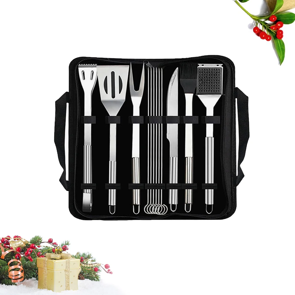 

12PCS Stainless Steel BBQ Tools Set Grill Spade Brush Cutter Barbecue Tools with Bag for Picnic Camping (Black)