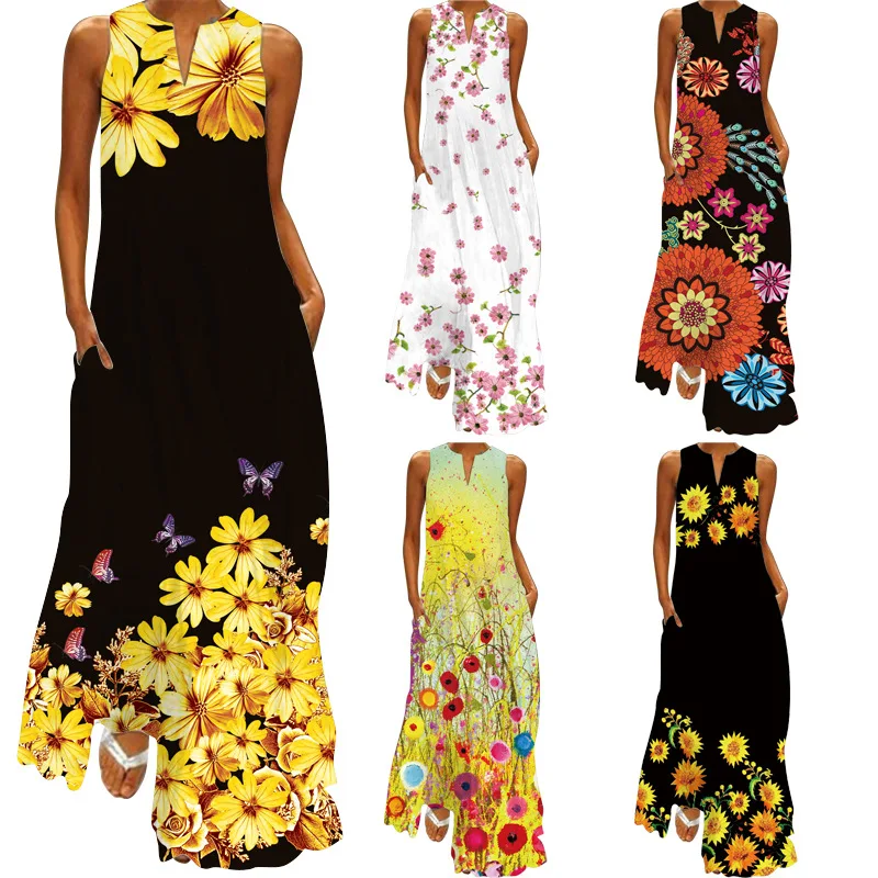 

Vestidos Elegantes Para Mujer Maxi Dress 2022 Summer Women's V-Neck Vintage Print Party Dresses Robe Femme Y2k S-5XL