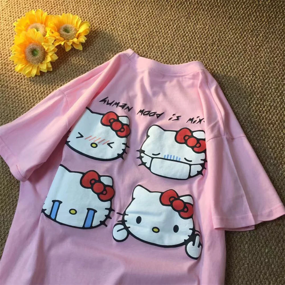 

Футболка женская свободного покроя с принтом, повседневный розовый топ в Корейском стиле, с мультяшным принтом, в стиле Харадзюку, Белый Чер...