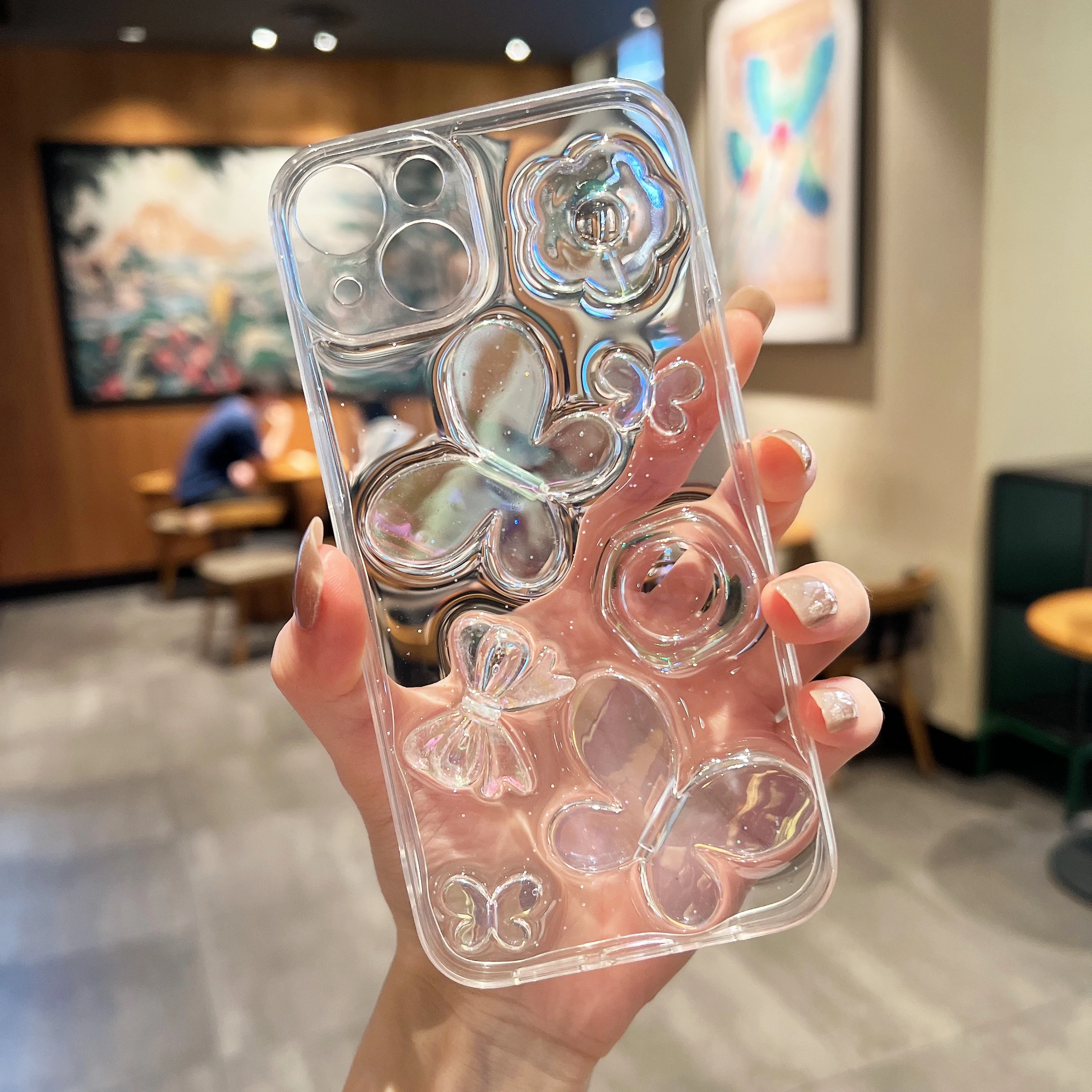 Чехол Dreamy Crystal Laser Butterfly TPU для iPhone 13 Pro Max задняя крышка телефона 12 11 X XS XR 8 7 Plus SE 2020 Capa