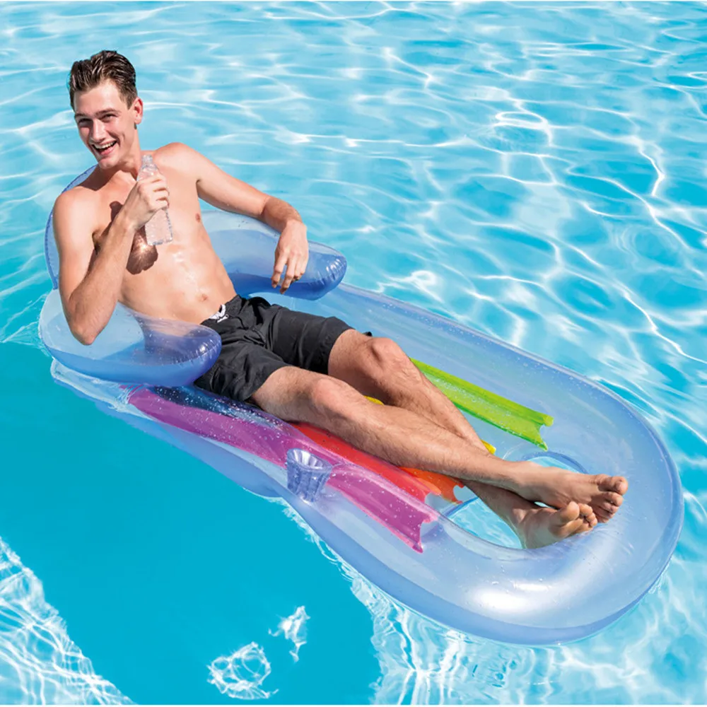 Environmentally Friendly PVC Floating Row Inflatable Floating Bed Single Water Leisure Lounge Chair Thickened Beach Mat