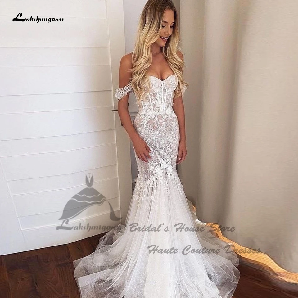 

Lakshmigown Vintage Lace Mermaid Wedding Dress 2023 Off the Shoulder Sexy Bridal Boho Beach Wedding Gowns Vestiti Donna