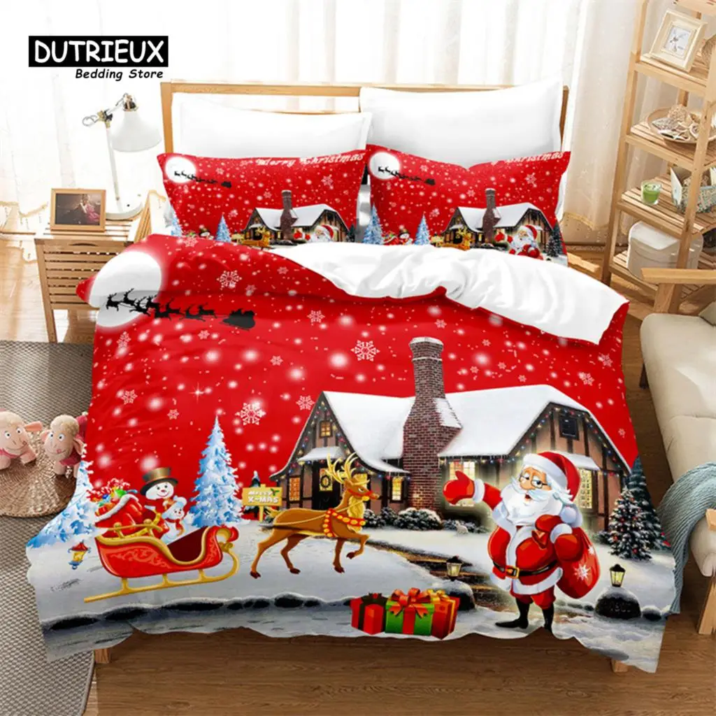 

Рождественский Комплект постельного белья с Санта-Клаусом, комплект пододеяльника, мягкий удобный дышащий пододеяльник для спальни, украшение гостевой комнаты
