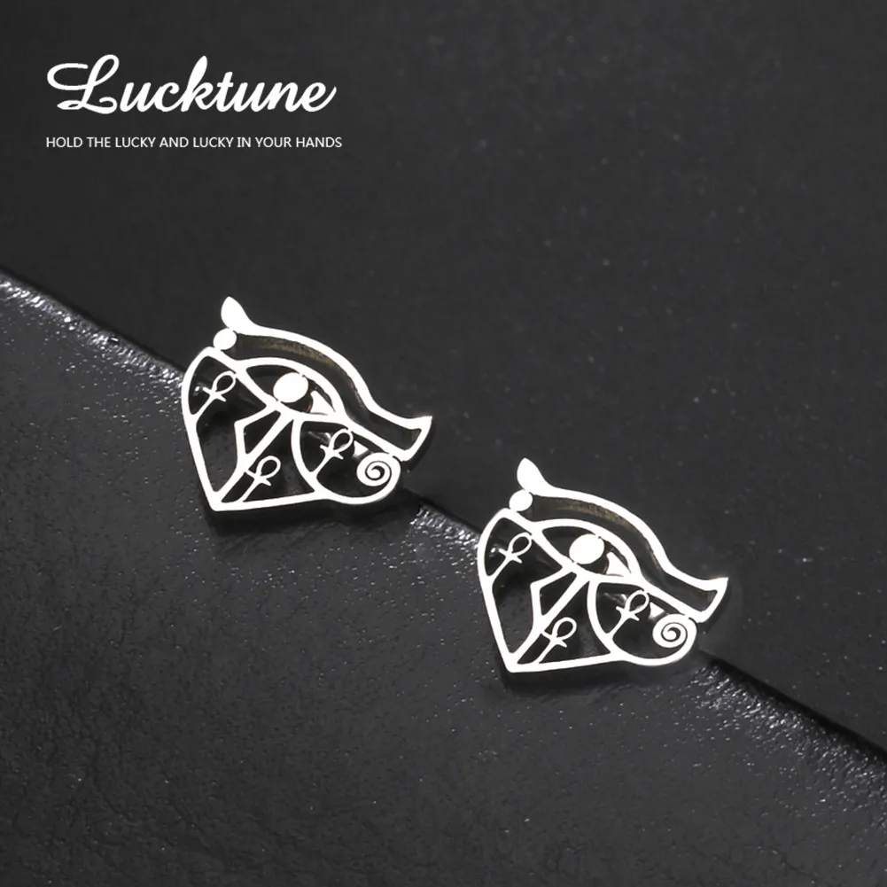

Lucktune Horus Eye Stud Earrings Ancient Egyptian Evil Eye Stainless Steel Ear Piercing Earrings Women Trendy Vintage Jewelry