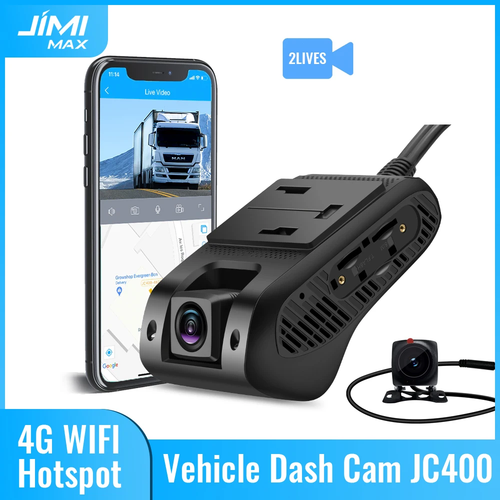 JIMIMAX 4G Dash Cam Front and Rear JC400-A WIFI Hotspot DVR Camera Live Stream GPS Tracking Vehicle APP Dual Auto Video Recorder