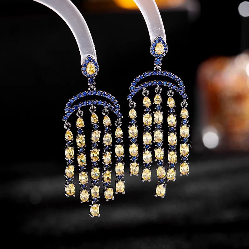 

Fashion Geometric Zircon Long Tassels Drop Dangle Earrings Retro Crystal Statement Boho Jewelry for Women Wedding Party Gifts