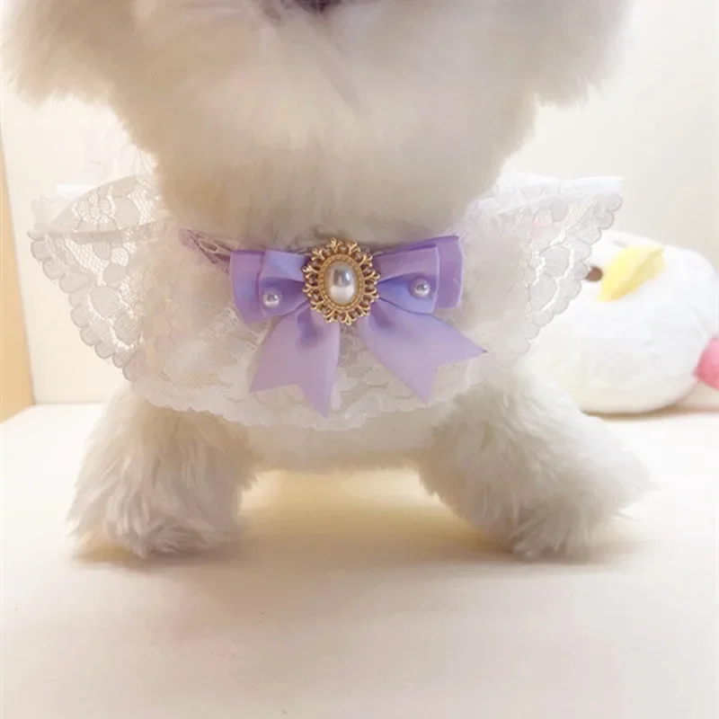 Модный ошейник с бантом для домашних животных милый кружевной сетчатый