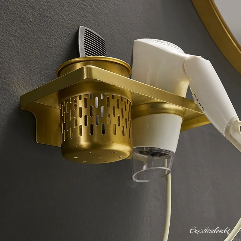 Полка для ванной комнаты матовый золотой алюминиевый держатель фена настенный