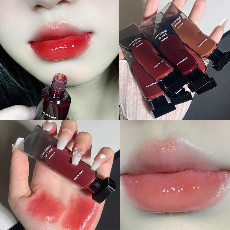 

6 Colors Mirror Water Lip Gloss Liquid Lipstick Waterproof Long Lasting Non-stick Cup Lip Gloss Nude Brown Clear Tint Makeup